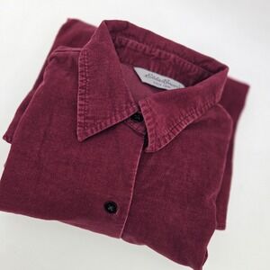 Eddie Bauer Corduroy Womens Medium Long Sleeve Button Up Shirt Outdoor Maroon